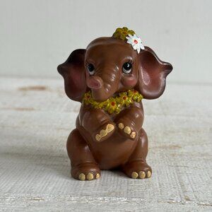Vintage Josef Originals Brown Elephant with Flowers Figurine